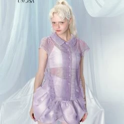 [UNOSA] Lost In Lavender Haze Bow Tank Top Corset Bud Shorts Set