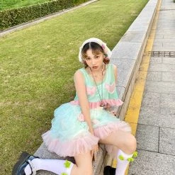 New Arrivals [August Unicorn] Strawberry Mint Marshmallow Handmade Dress Set