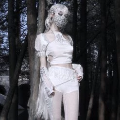 Blood Supply Silver Dragon White Goth Lace Pants