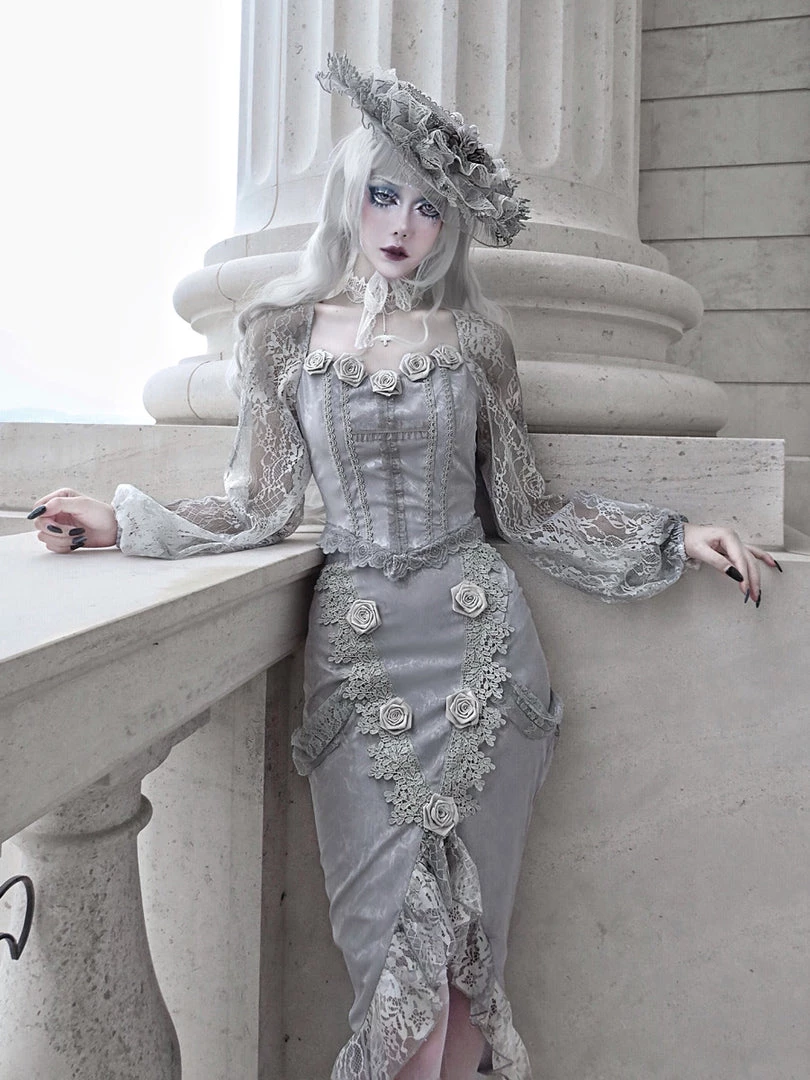 Blood Supply White Rose Funeral 3D Rose Corset Top Set New Arrivals 6 Blood Supply White Rose Funeral 3D Rose Corset Top Set New Arrivals