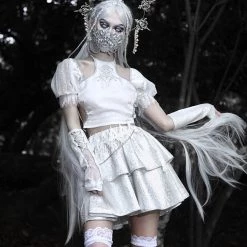 Blood Supply Silver Dragon Puff Sleeve Cutout Top New Arrivals