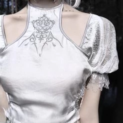 Blood Supply Silver Dragon Puff Sleeve Cutout Top New Arrivals