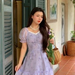 Boss JIA New Arrivals [Premium Selected] Butterflies In Lavender Garden Mini Dress
