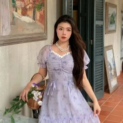 Boss JIA New Arrivals [Premium Selected] Butterflies In Lavender Garden Mini Dress