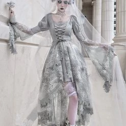 Blood Supply White Rose Funeral Classical Lace Dress Set