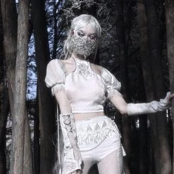 Blood Supply Silver Dragon Puff Sleeve Cutout Top New Arrivals