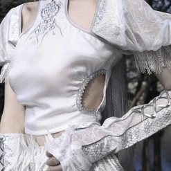 Blood Supply Silver Dragon Puff Sleeve Cutout Top New Arrivals