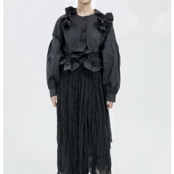 Mari Posa New Arrivals [Runway Couture] Black Rose Shirt And Skirt Set