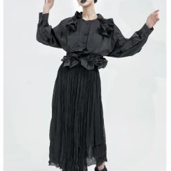 Mari Posa New Arrivals [Runway Couture] Black Rose Shirt And Skirt Set