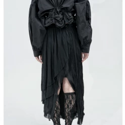 Mari Posa New Arrivals [Runway Couture] Black Rose Shirt And Skirt Set