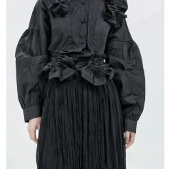 Mari Posa New Arrivals [Runway Couture] Black Rose Shirt And Skirt Set