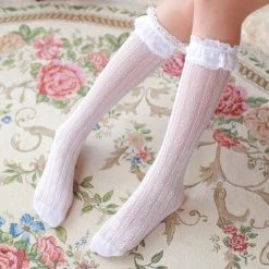Peiliee Shop [Basic] Dolly Heart Lace Babydoll Below-knee Socks