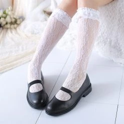Peiliee Shop [Basic] Lolita Fairy Lace Below Knee Socks