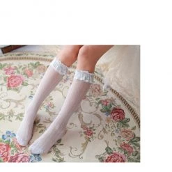 Peiliee Shop [Basic] Dolly Heart Lace Babydoll Below-knee Socks