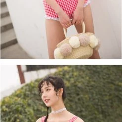 Japanese Lingerie Genki Strawberry Gingham Bikini Set High Waist