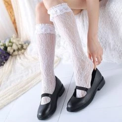 Peiliee Shop [Basic] Lolita Fairy Lace Below Knee Socks