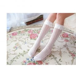 Peiliee Shop [Basic] Dolly Heart Lace Babydoll Below-knee Socks