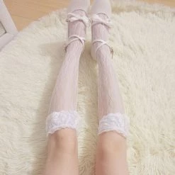 Peiliee Shop New Arrivals [Basic] Rose Fairy Lace Babydoll Below-knee Socks