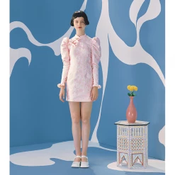 UNOSA Pink Lady Vintage Jacquard Qipao Dress Summer 2022