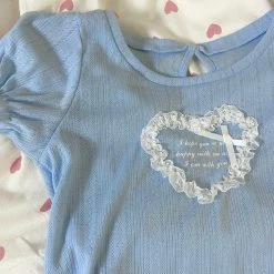 RIBERRY [Petite] I’m Happy With You Lace Heart Shirt