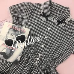 Peiliee Shop New Arrivals [By Peiliee] Afternoon Tea At Tiffany Gingham Babydoll Mini Dress Lolita 1997 Style
