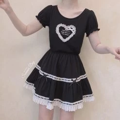 RIBERRY [Petite] I’m Happy With You Lace Heart Shirt