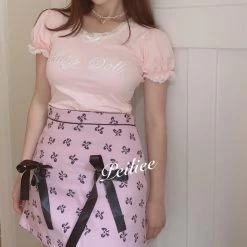 Peiliee [Mid Season Sale ] Sweet Doll Pastel Pink Double Ribbon Mini Skirt New Arrivals
