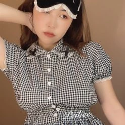 Peiliee Shop [Sweden Warehouse] By Peiliee - Afternoon Tea At Tiffany Gingham Babydoll Mini Dress Lolita 1997 Style