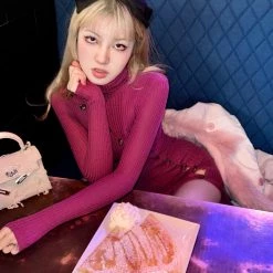 [Arilf] Pinkrose Bodycon Style Knit Dress Set
