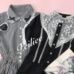 Peiliee Shop [Sweden Warehouse] By Peiliee - Afternoon Tea At Tiffany Gingham Babydoll Mini Dress Lolita 1997 Style