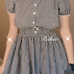 Peiliee Shop New Arrivals [By Peiliee] Afternoon Tea At Tiffany Gingham Babydoll Mini Dress Lolita 1997 Style