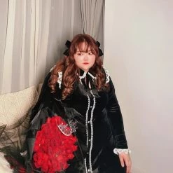 DAJUN [Curve Beauty] Rose For My Queen Gothic Velvet Vintage Dress New Arrivals