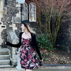 Dark Rose Floral Mini Dress Designer Arilf Summer 2022