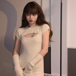 RIBERRY New Arrivals [Basic] Soft Season Dress With Gloves Set