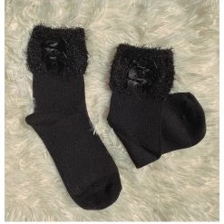 Peiliee Shop [3 Pairs Set] Neutral Christmas Faux Fur Pom Pom Socks New Arrivals