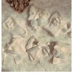 Peiliee Shop [3 Pairs Set] Neutral Christmas Faux Fur Pom Pom Socks New Arrivals