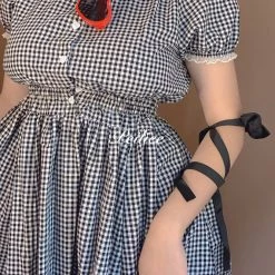 Peiliee Shop [Sweden Warehouse] By Peiliee - Afternoon Tea At Tiffany Gingham Babydoll Mini Dress Lolita 1997 Style