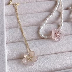 Jewelry New Arrivals Sakura Crystal Natural Gem Stone Necklace Bracelet Set