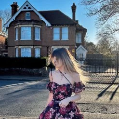 Dark Rose Floral Mini Dress Designer Arilf Summer 2022