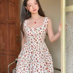 Mummy Cat Strawberry Garden Floral Mini Dress
