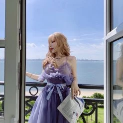 Peiliee Shop [Premium Selected] Iris Pallida Lam Lavender Dress New Arrivals