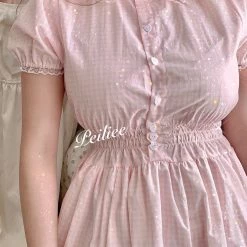 Peiliee Shop [Sweden Warehouse] By Peiliee - Afternoon Tea At Tiffany Gingham Babydoll Mini Dress Lolita 1997 Style