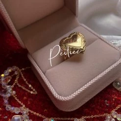 Peiliee Shop New Arrivals Lolita Doll Heart Shaped Photo Frame Ring