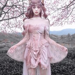 Blood Supply Summer 2022 Sakura Dream Velvet Corset Top With Sleeves