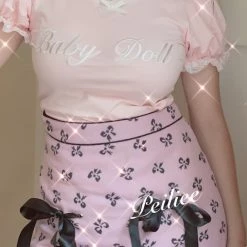 Peiliee [Mid Season Sale ] Sweet Doll Pastel Pink Double Ribbon Mini Skirt New Arrivals