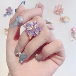 Peiliee Shop New Arrivals Sakura Rain Fairy Dream Handmade Ring Hairpin Necklace Set