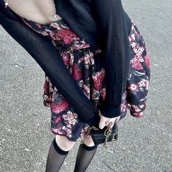 Dark Rose Floral Mini Dress Designer Arilf Summer 2022