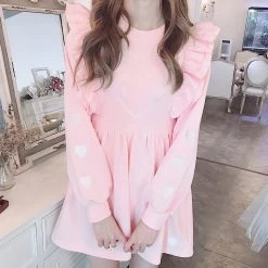 Peiliee Shop X RUAI [Mid Season SALE] When Cotton Candy Met Peach Mousse Long Sleeve Babydoll Dress