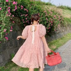 Rose Candy Rose Love Baby Doll Puff Sleeves Dress