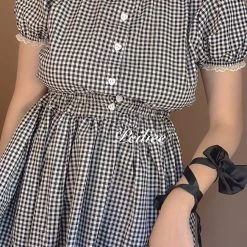 Peiliee Shop New Arrivals [By Peiliee] Afternoon Tea At Tiffany Gingham Babydoll Mini Dress Lolita 1997 Style